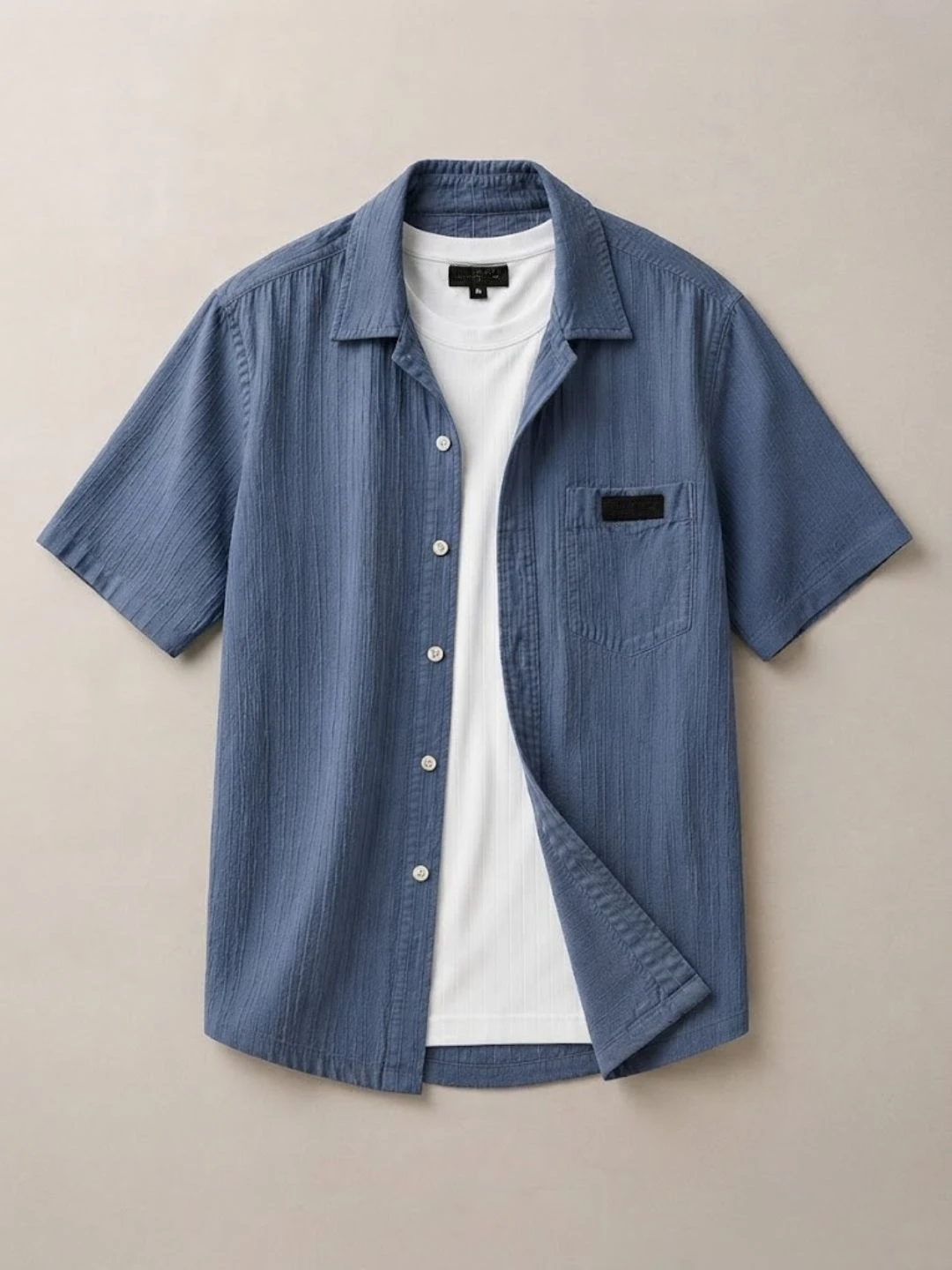 Minimalist Slate Navy Textured Overshirt & White Tee Combo - Image 5
