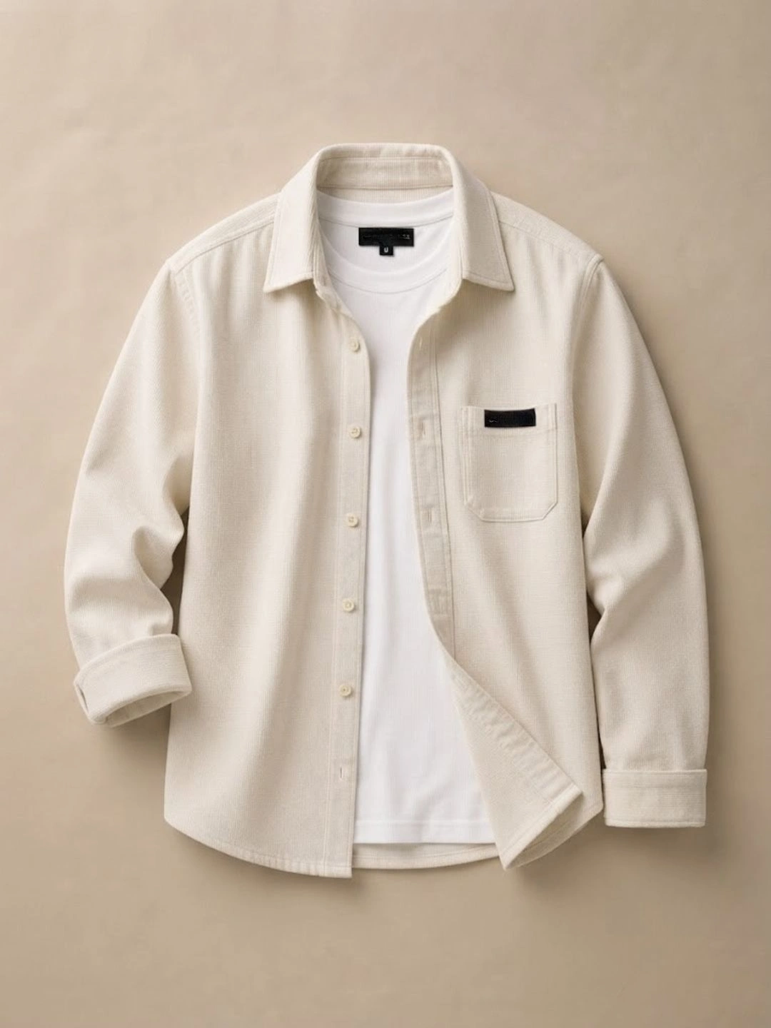 Minimalist Slate Navy Textured Overshirt & White Tee Combo - Image 4