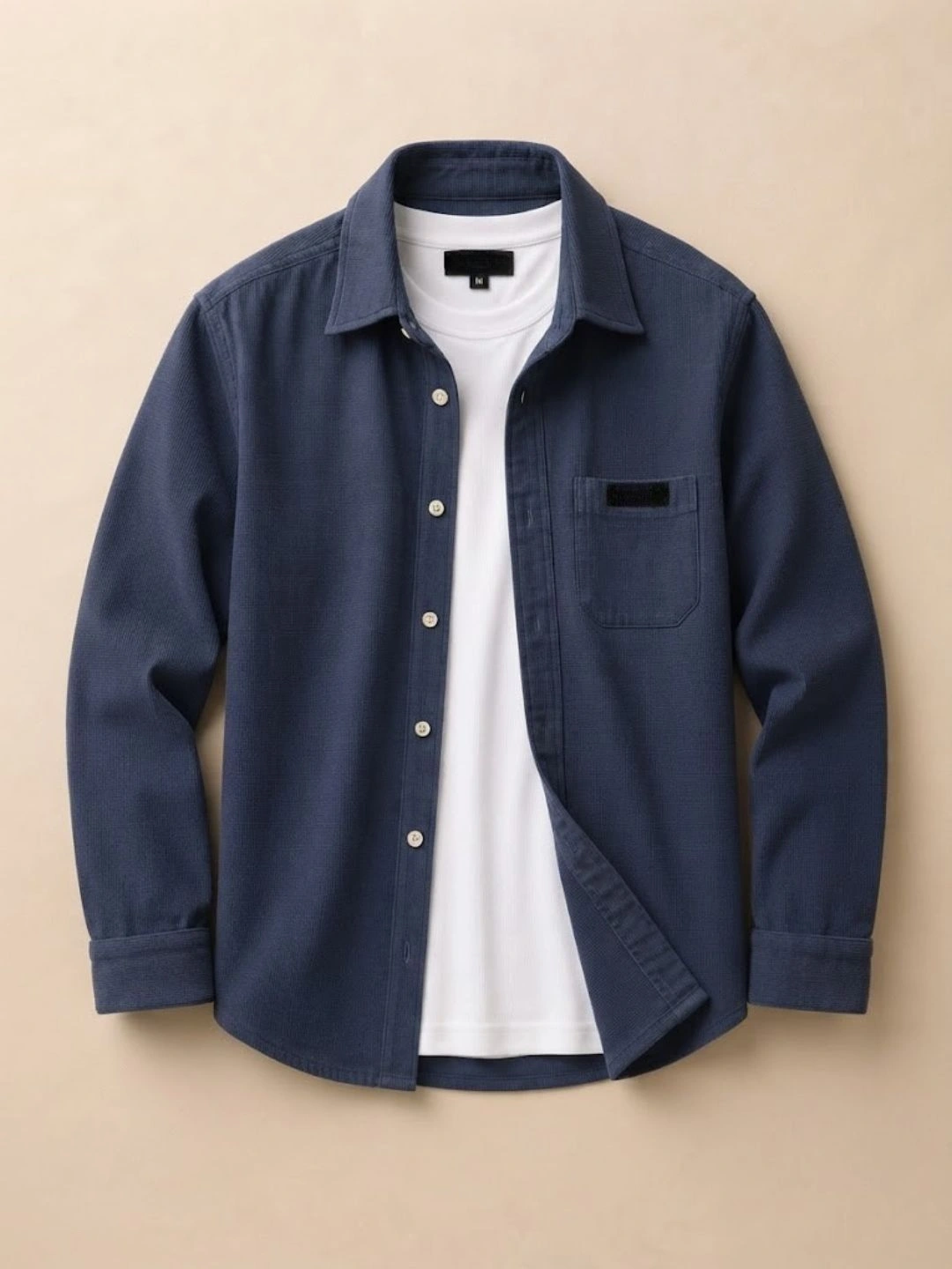 Minimalist Slate Navy Textured Overshirt & White Tee Combo