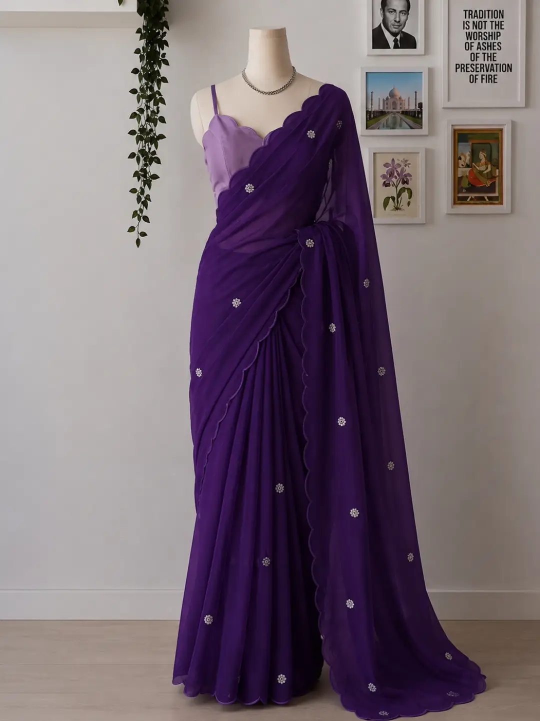 Exquisite Lavender Tissue Silk Saree with Strappy Blouse Set - Image 2