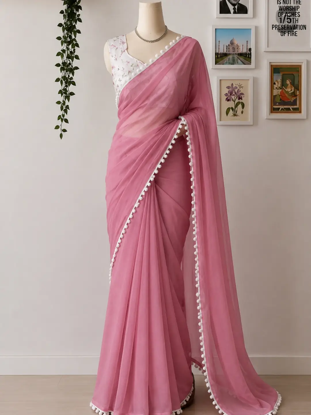 Exquisite Lavender Tissue Silk Saree with Strappy Blouse Set - Image 3