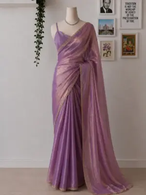 Exquisite Lavender Tissue Silk Saree with Strappy Blouse Set