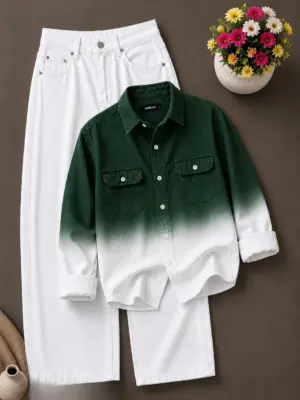 Contemporary Forest Green Ombre Shirt & White Denim Combo