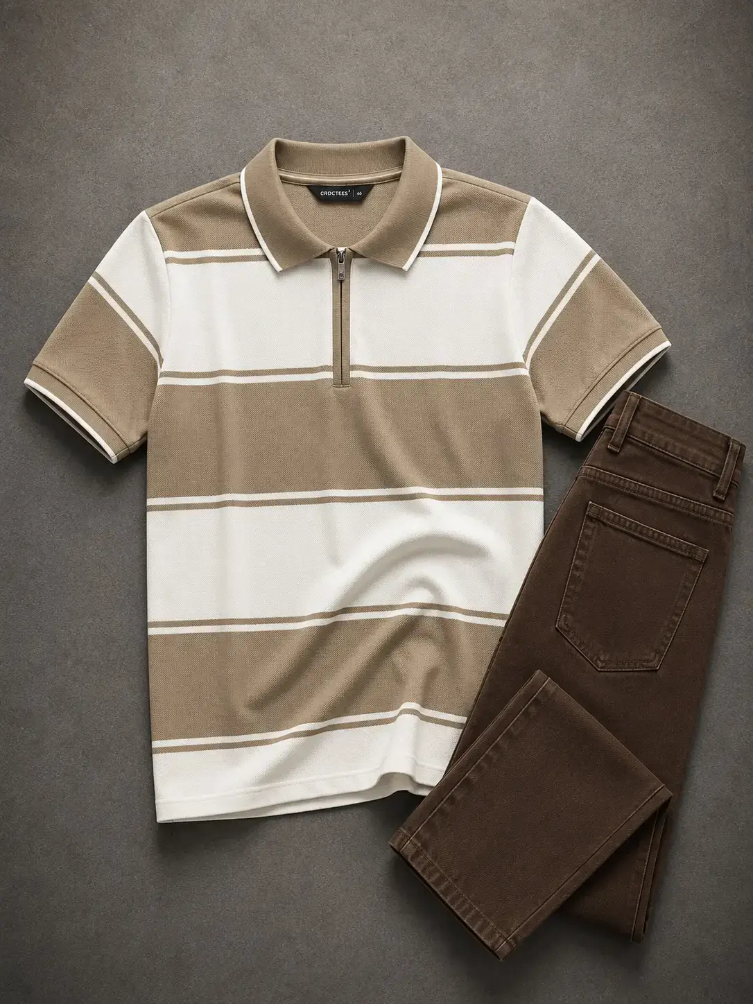 Timeless Contrast Striped Zip-Neck Polo & Dark Denim - Image 2