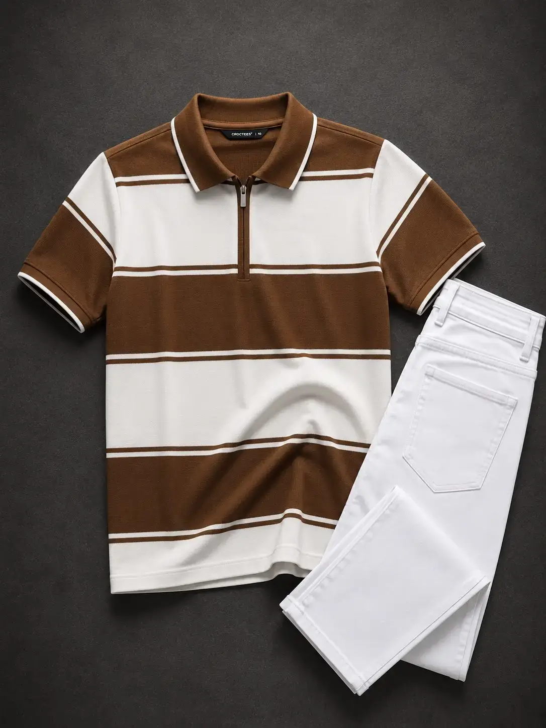 Timeless Contrast Striped Zip-Neck Polo & Dark Denim - Image 5