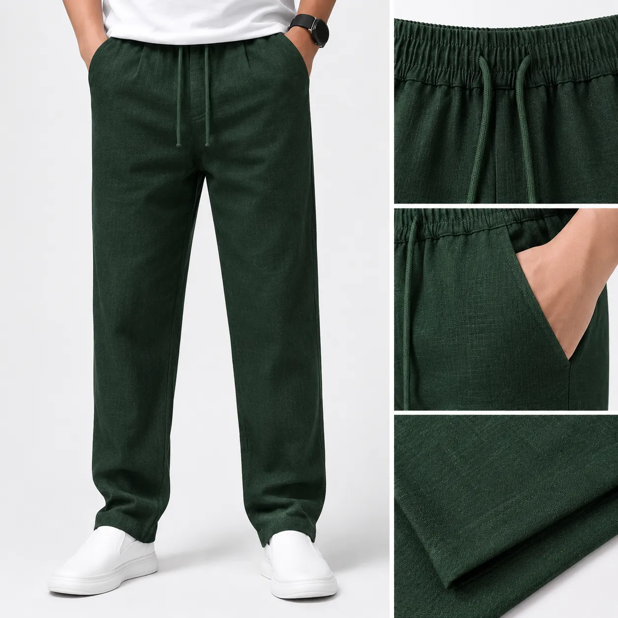 Comfortable Navy Blue Drawstring Casual Trousers - Image 5