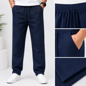 Comfortable Navy Blue Drawstring Casual Trousers