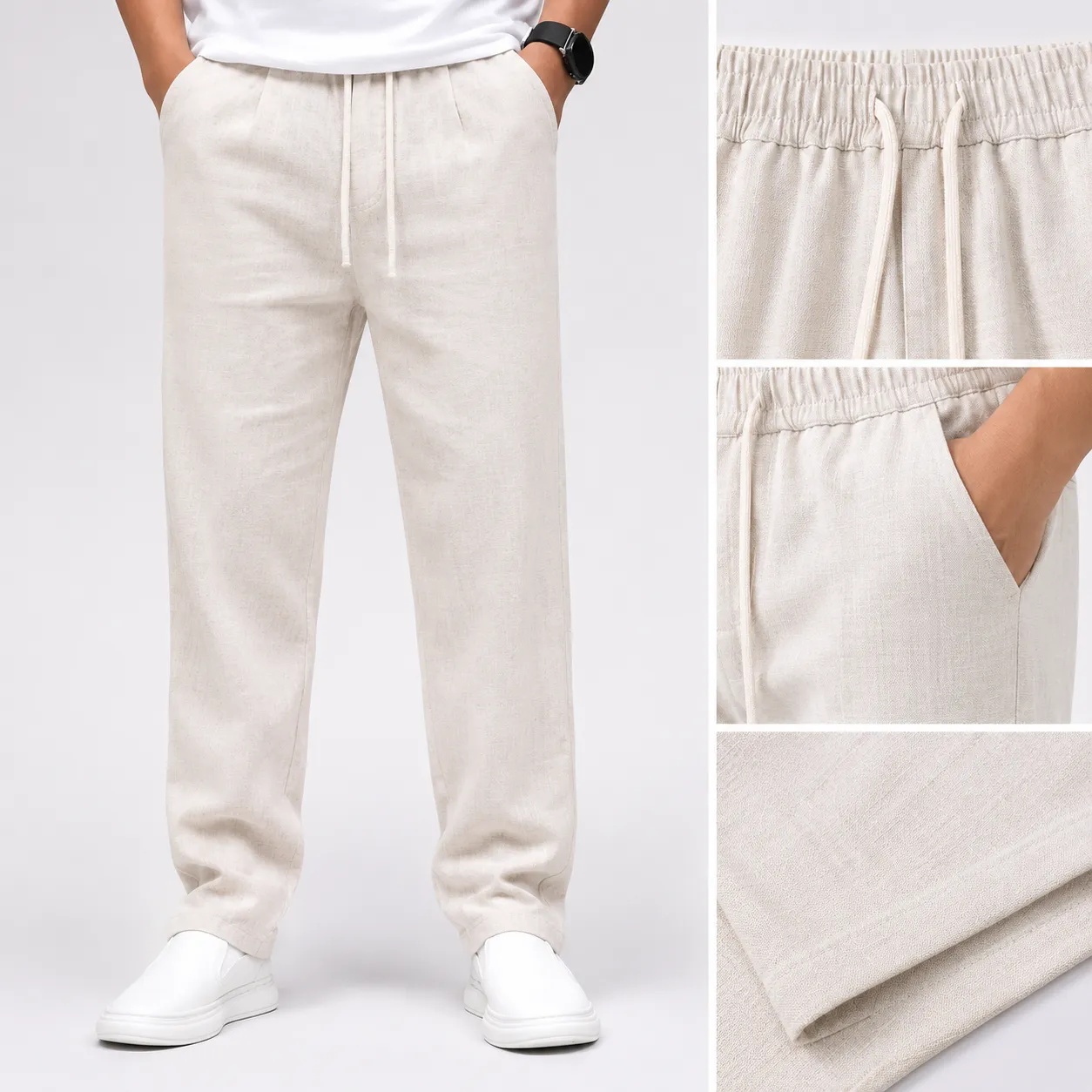 Comfortable Navy Blue Drawstring Casual Trousers - Image 4