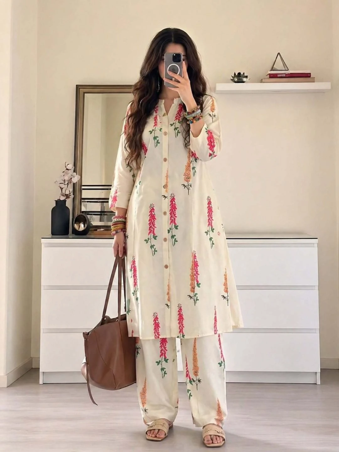 Midnight Blue Geometric Flared Tunic & Palazzo Set - Image 5