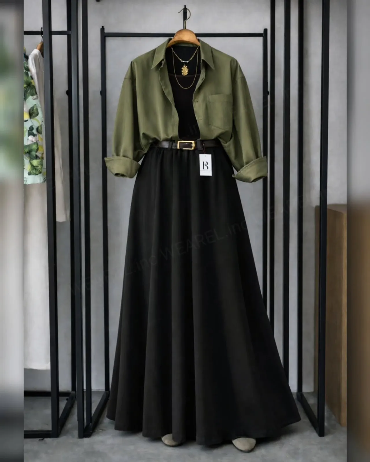 Chic Minimalist Earth-Tone Maxi Skirt & Shirt Set - Image 8