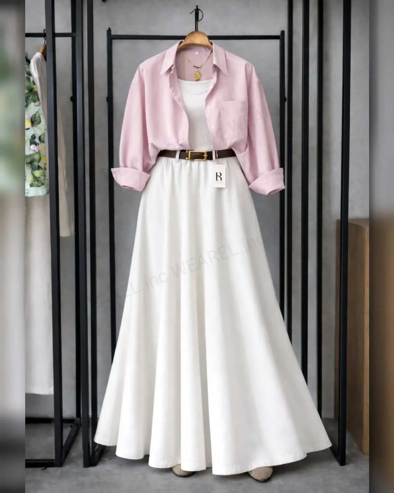 Chic Minimalist Earth-Tone Maxi Skirt & Shirt Set - Image 9
