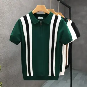 Modern Retro Striped Quarter-Zip Knit Polo