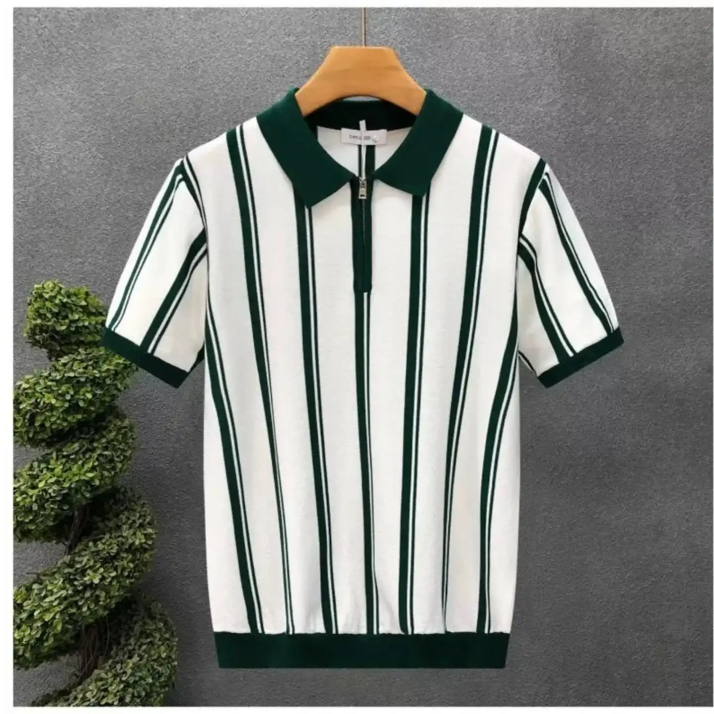 Modern Retro Striped Quarter-Zip Knit Polo - Image 6