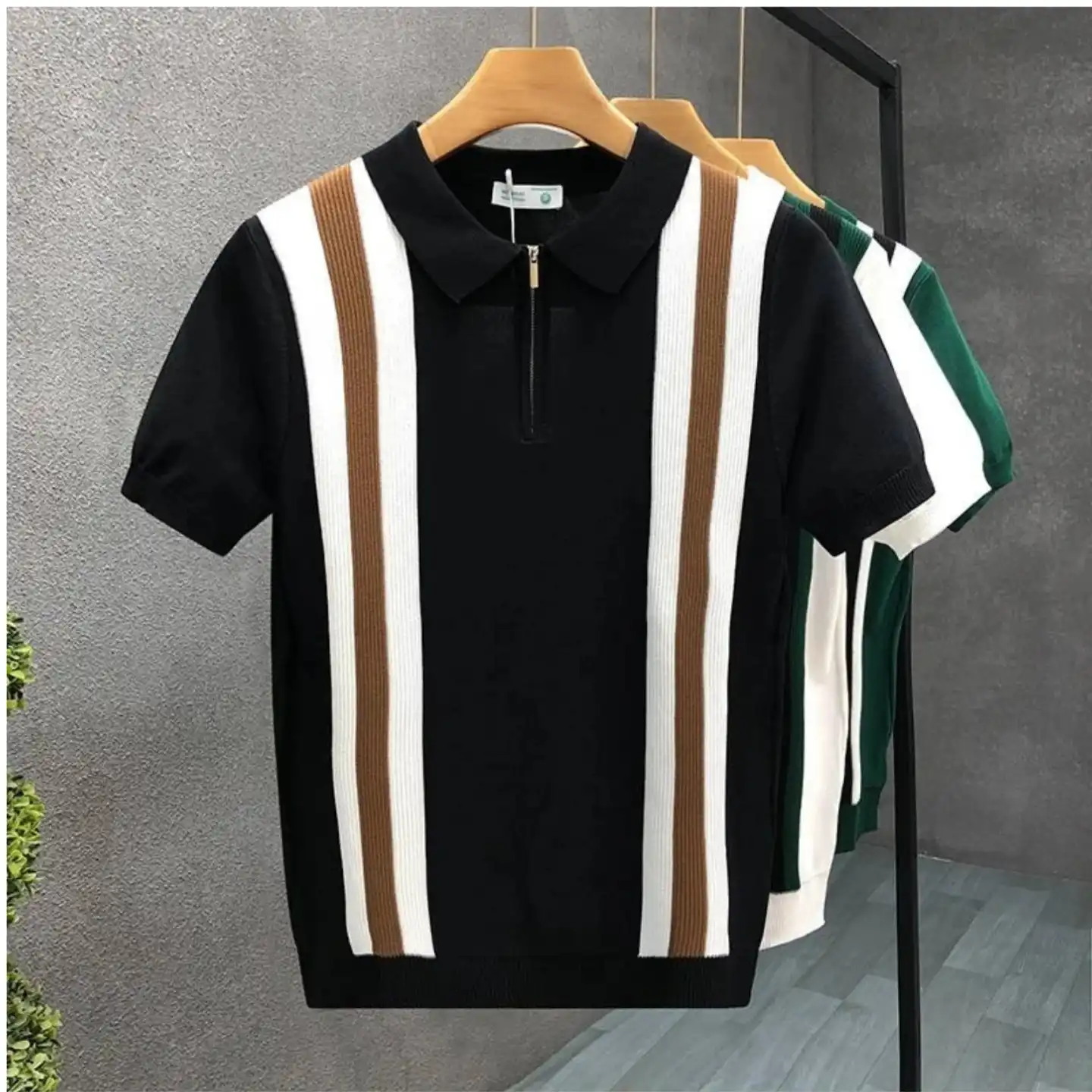 Modern Retro Striped Quarter-Zip Knit Polo - Image 5
