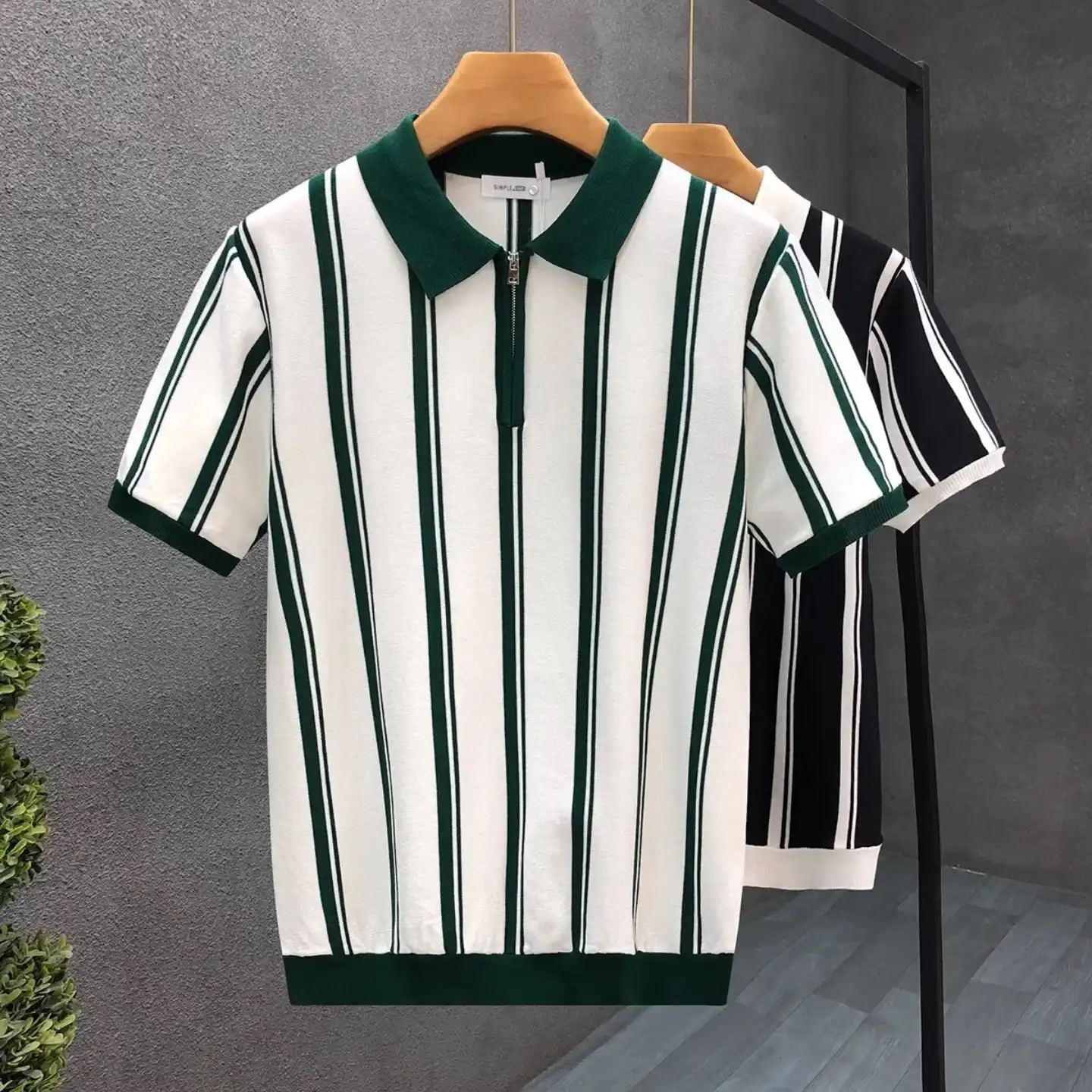 Modern Retro Striped Quarter-Zip Knit Polo - Image 2