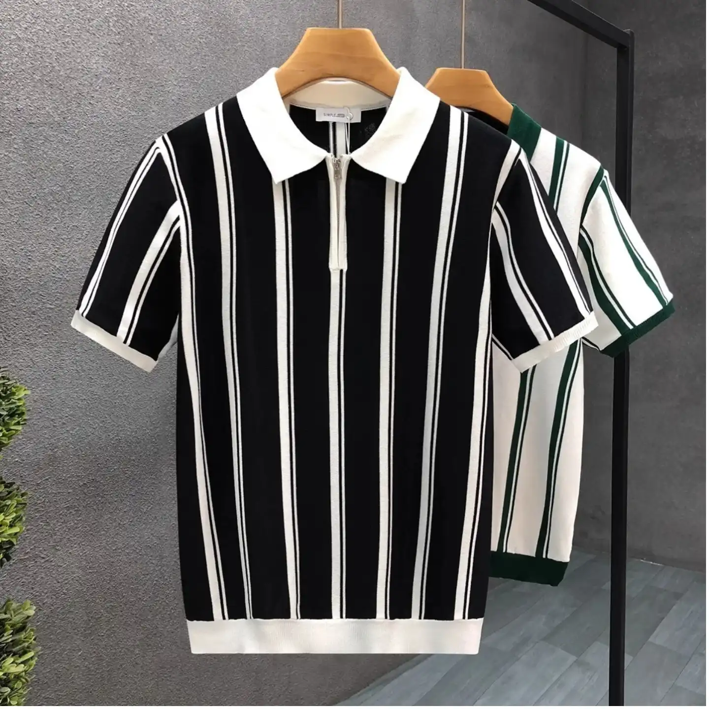 Modern Retro Striped Quarter-Zip Knit Polo - Image 7