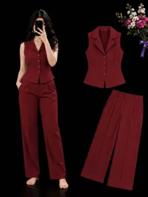 Chic Burgundy Waistcoat and Tailored Trouser Co-Ord Set