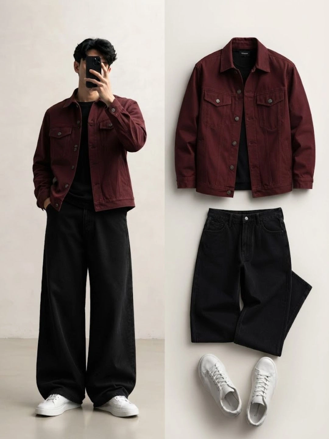 Monochrome Plaid Sherpa Jacket & Wide-Leg Black Denim Combo - Image 5