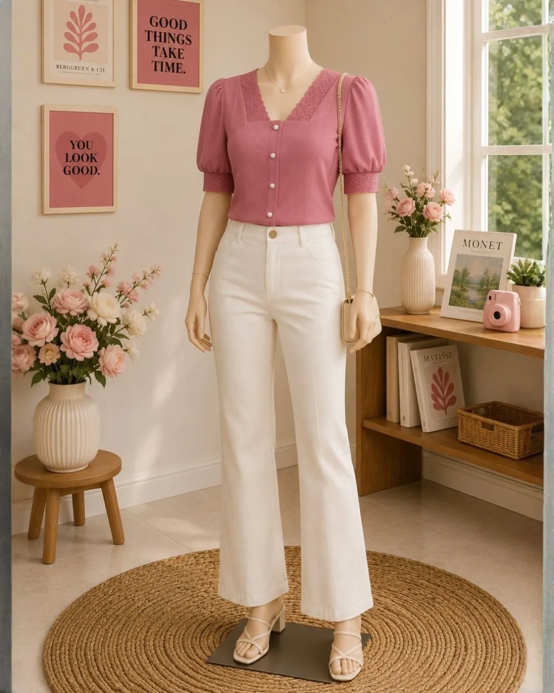 Chic Plum Peplum Top & White Denim Flare Set - Image 2