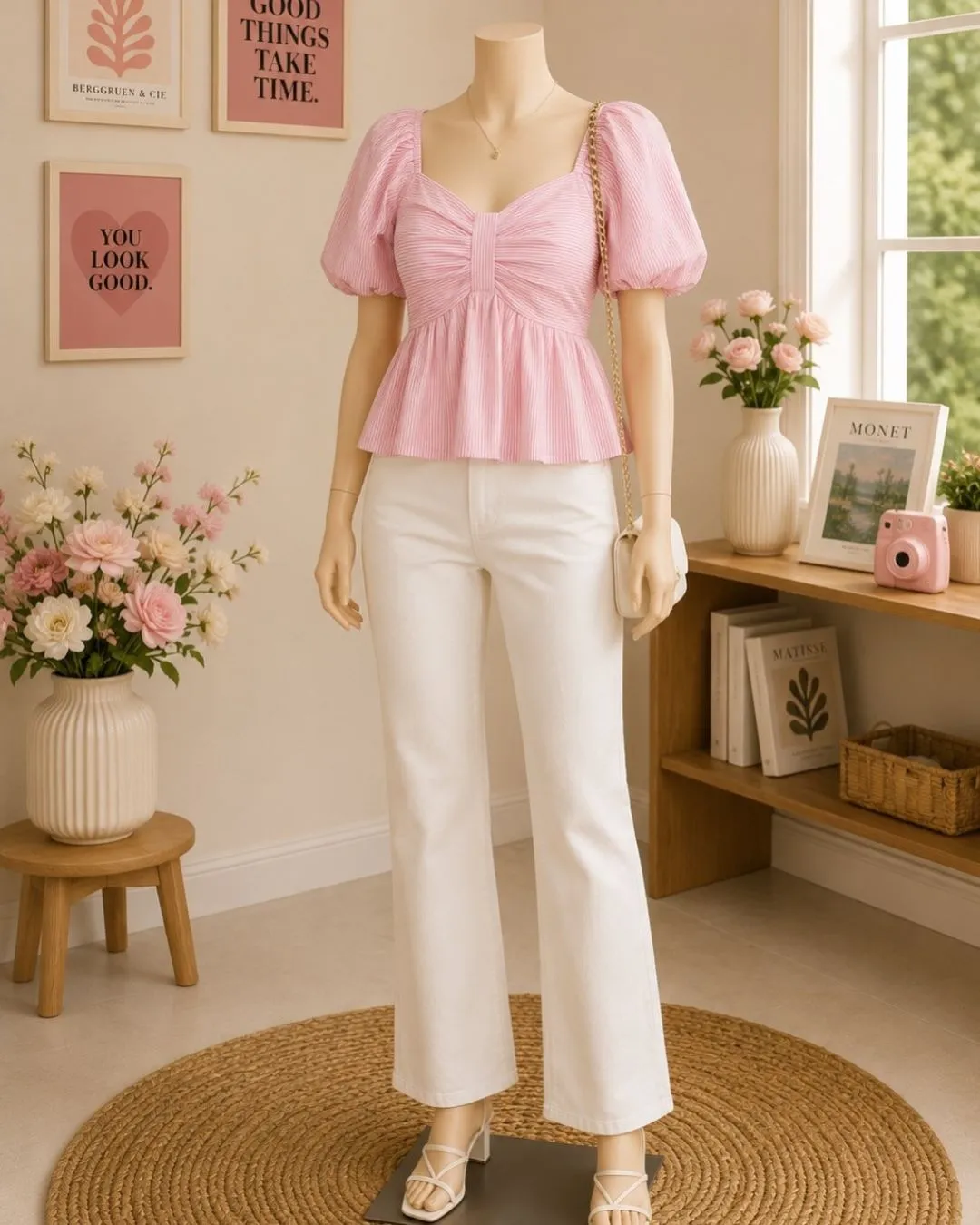 Chic Plum Peplum Top & White Denim Flare Set - Image 5