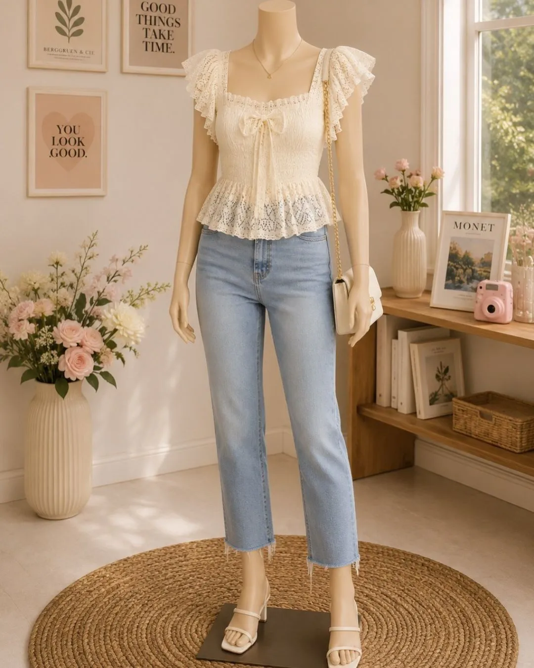 Chic Plum Peplum Top & White Denim Flare Set - Image 6