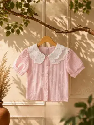Sweet Pink Peter Pan Collar Eyelet Top