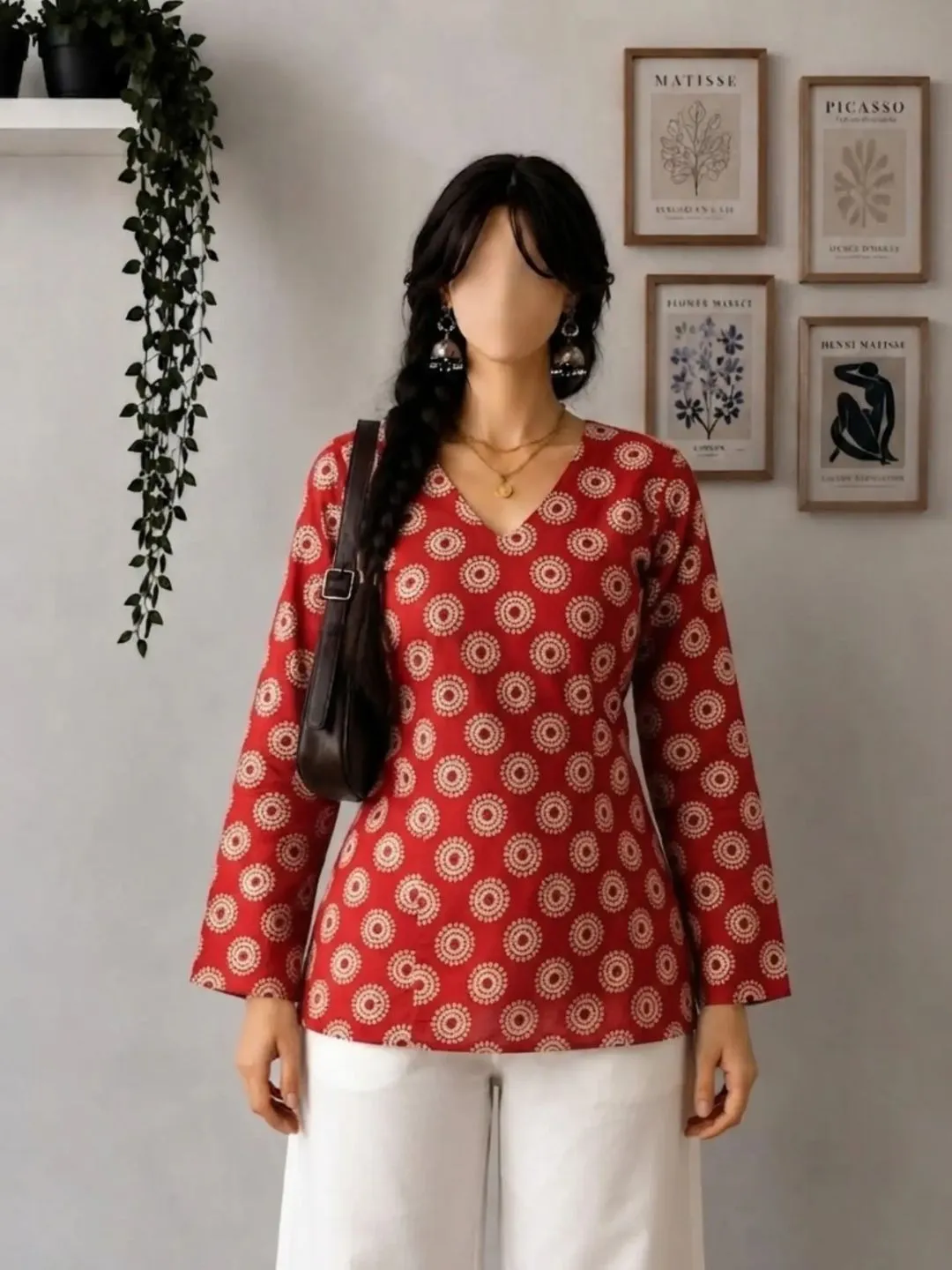 Midnight Blue Gold Motif Fusion Tunic Top - Image 6
