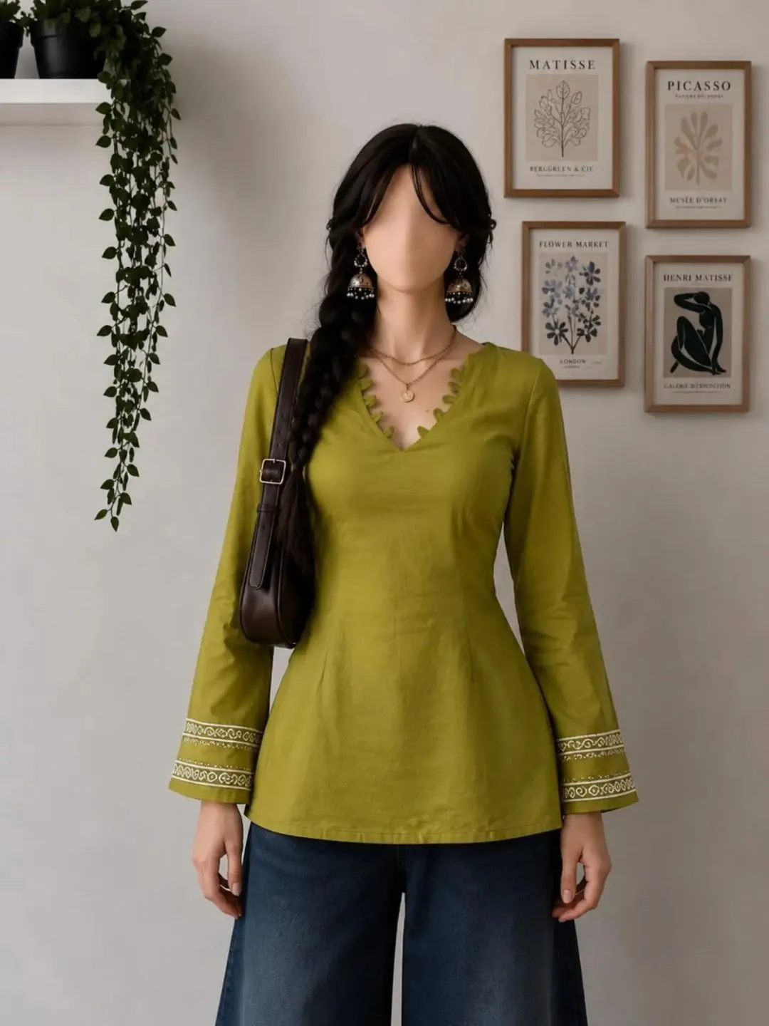 Midnight Blue Gold Motif Fusion Tunic Top - Image 3