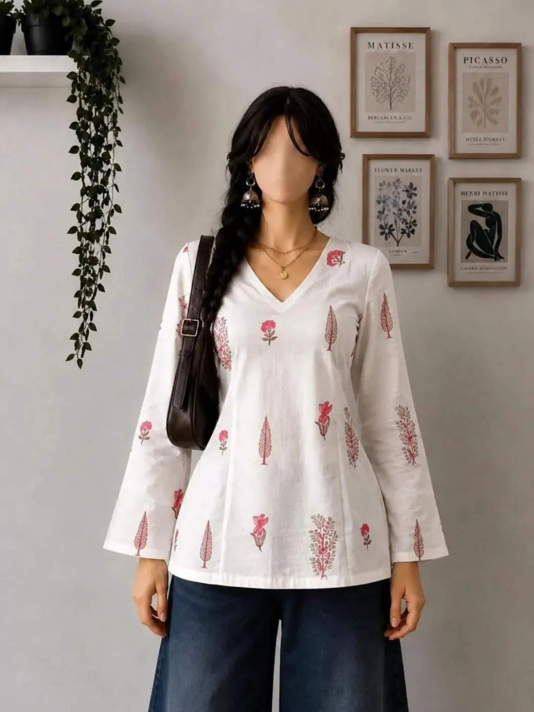 Midnight Blue Gold Motif Fusion Tunic Top - Image 2