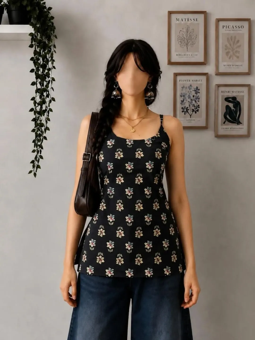 Midnight Blue Gold Motif Fusion Tunic Top - Image 4