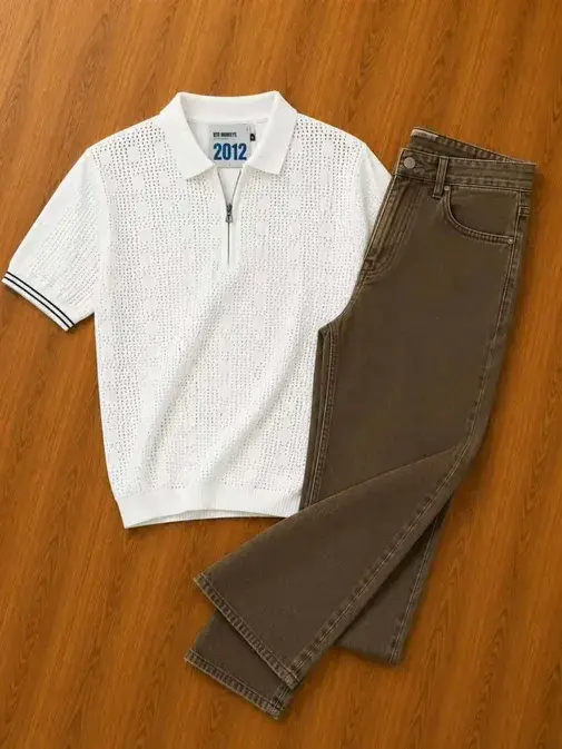 Retro Knit Zip-Polo & Black Denim Set - Image 3