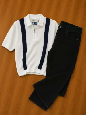 Retro Knit Zip-Polo & Black Denim Set