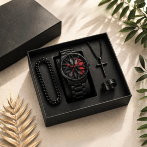Premium Black Watch & Accessories Gift Set