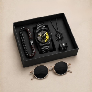 Bold Black Watch & Men Accessories Combo