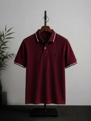 Men Maroon Contrast-Tipped Short-Sleeve Polo Shirt