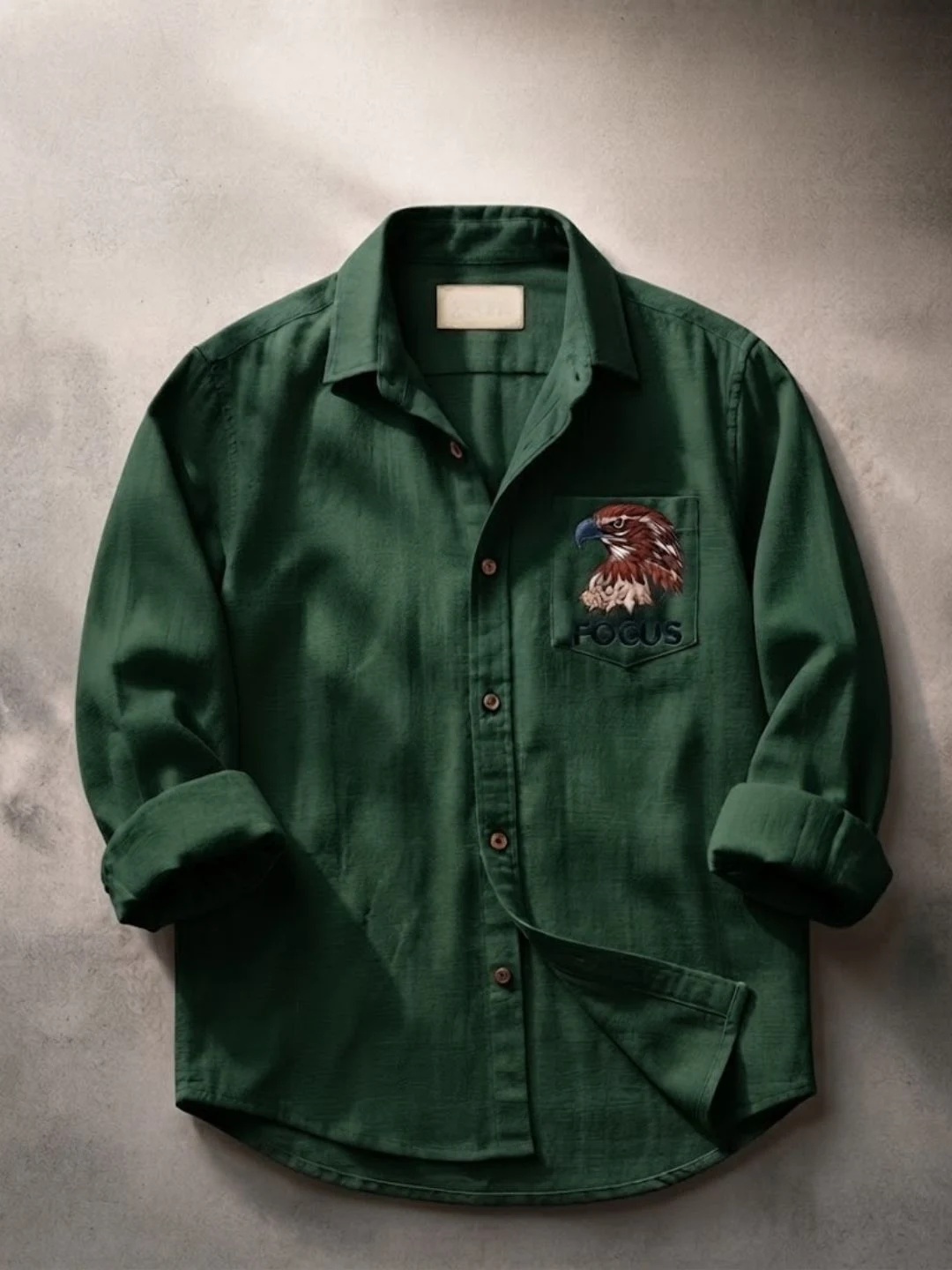 Long-Sleeve Button-Down Shirt with Eagle Focus Chest Pocket Embroidery - Image 4