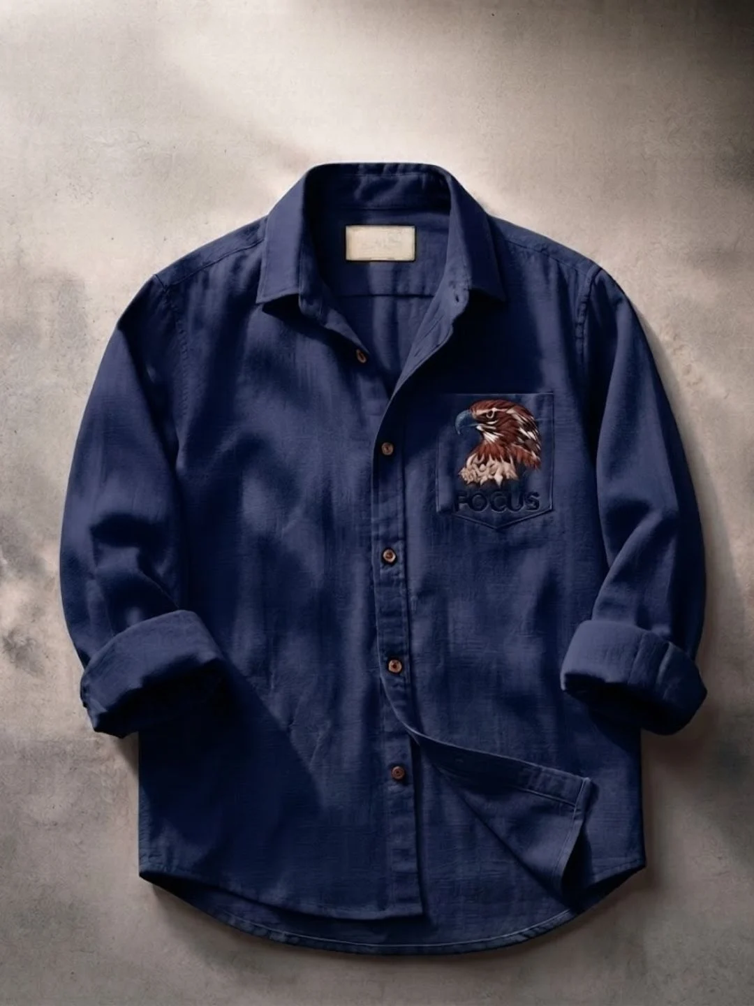 Long-Sleeve Button-Down Shirt with Eagle Focus Chest Pocket Embroidery - Image 2