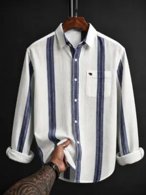 Long-Sleeve Linen-Blend Button-Down Shirt with Chest Pocket