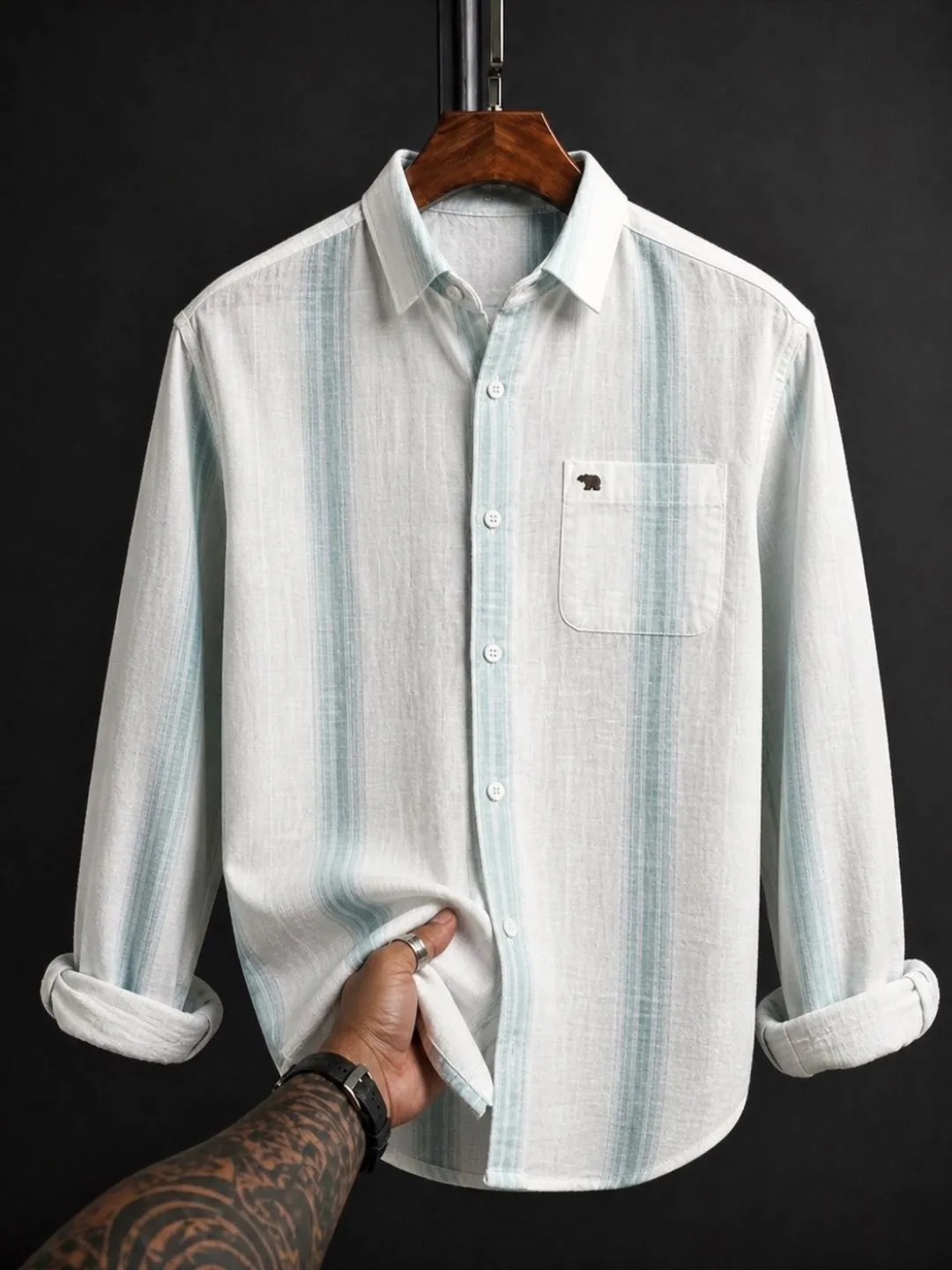 Long-Sleeve Linen-Blend Button-Down Shirt with Chest Pocket - Image 2