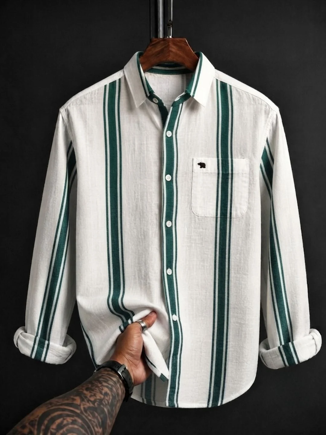 Long-Sleeve Linen-Blend Button-Down Shirt with Chest Pocket - Image 3