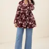 Long-Sleeve Floral Print V-Neck Peplum Top