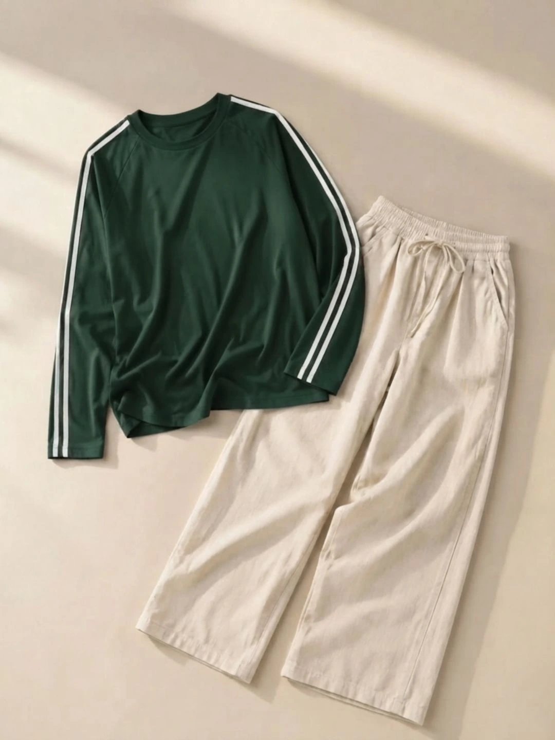 Sporty Side-Stripe Brown Pullover & Cream Trousers Co-Ord - Image 4