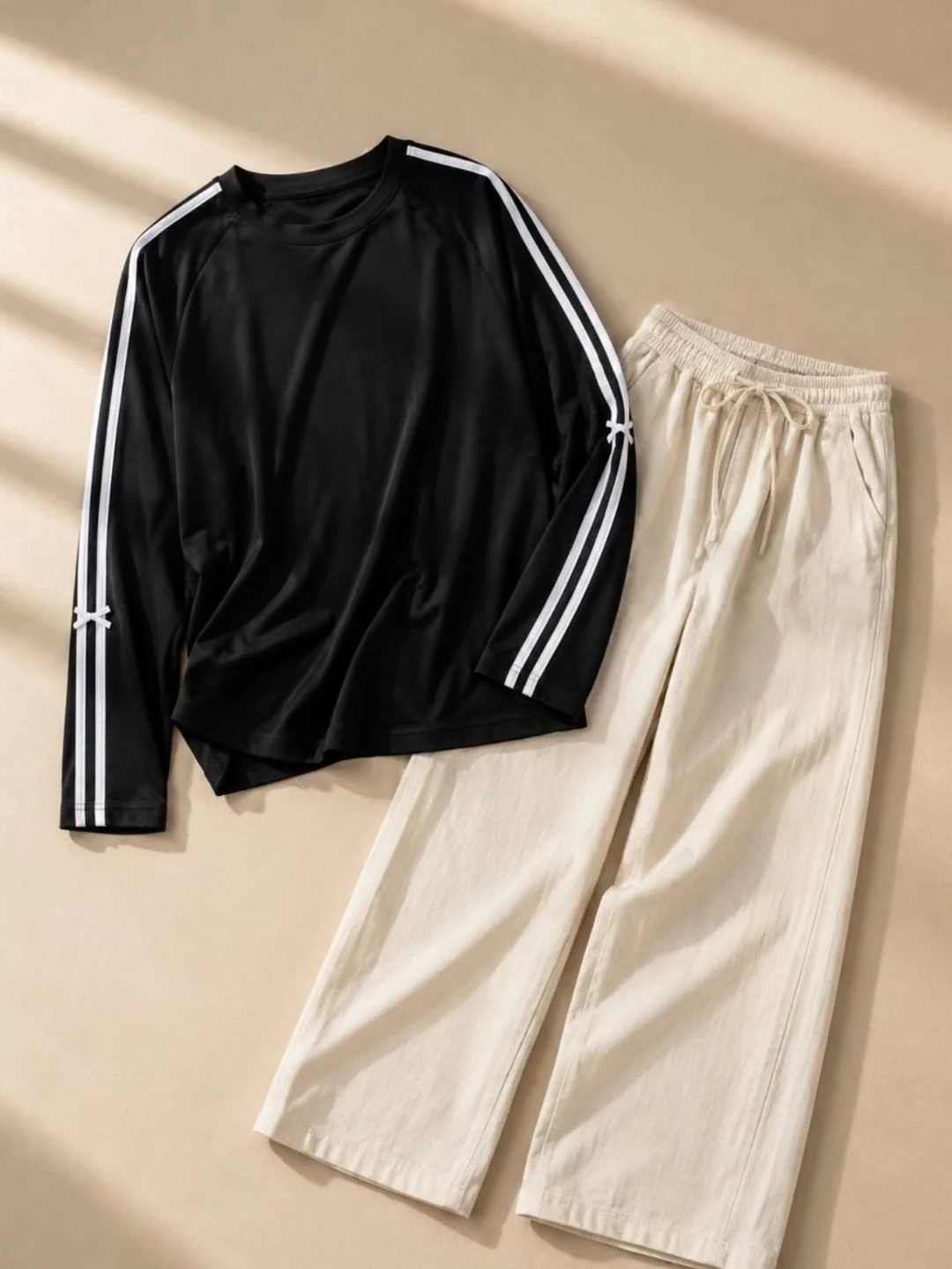 Sporty Side-Stripe Brown Pullover & Cream Trousers Co-Ord - Image 3
