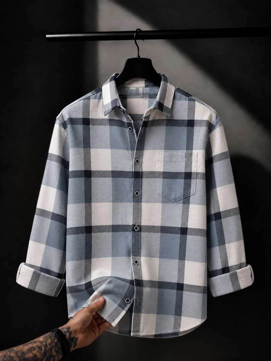 Classic Blue & White Plaid Checkered Casual Shirt