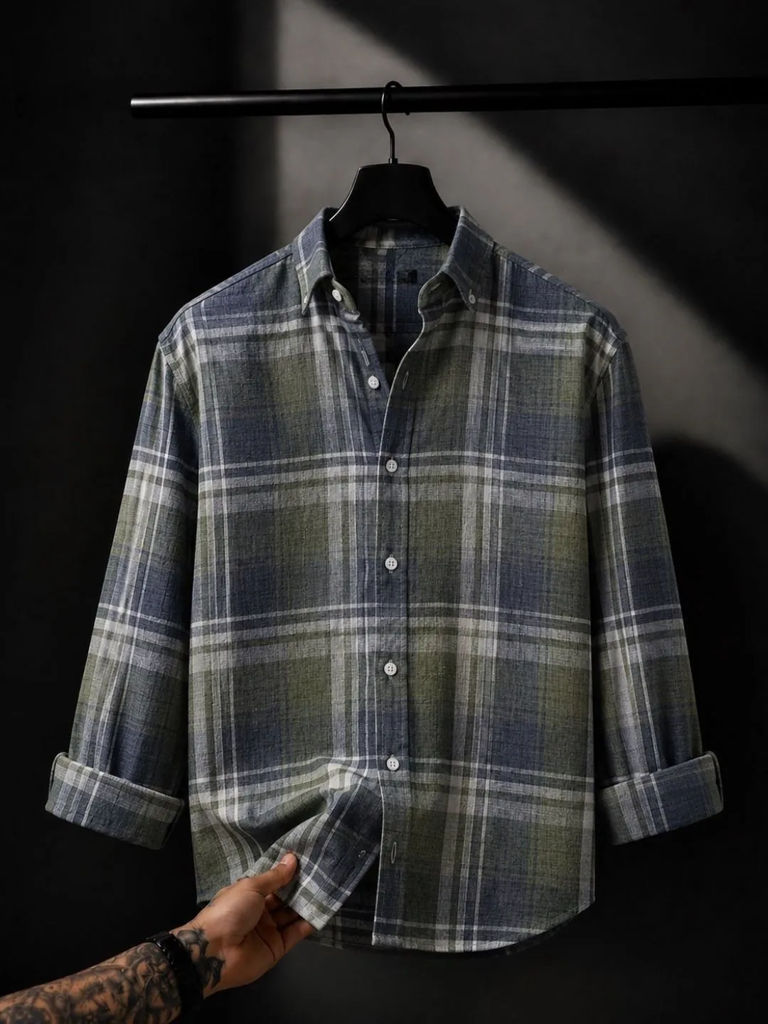 Classic Blue & White Plaid Checkered Casual Shirt - Image 4