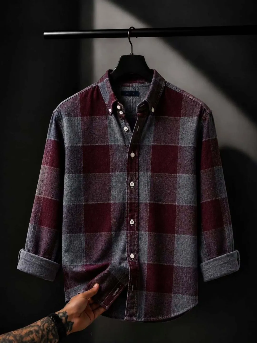 Men Brown and Tan Patterned Check Plaid Full-Sleeve Casual Shirt - Image 5
