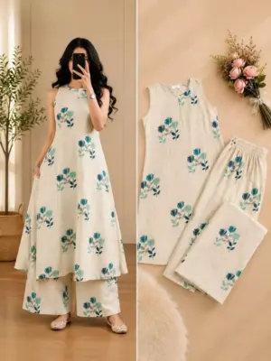 Women Sleeveless A-Line Kurta with Matching Printed Palazzo Pants Co-Ord Set