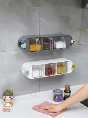 Wall-Mounted Multi-Tier Spice Box and Condiment Storage Rack