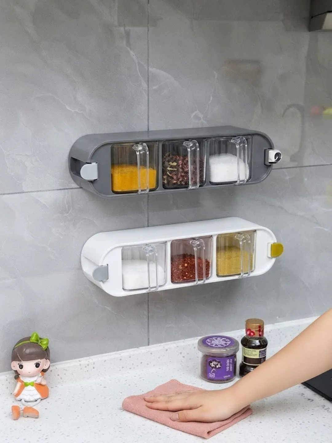 Wall-Mounted Multi-Tier Spice Box and Condiment Storage Rack