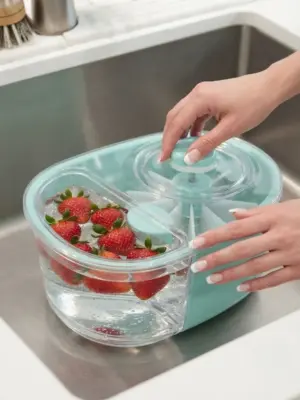 Multi-Functional Fruit and Vegetable Washing Basket with Rotary Brush Spinner